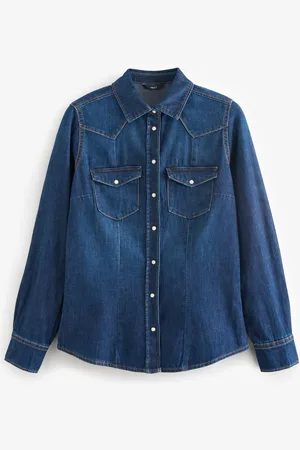 Next Fuller Bust Seam Detail Fitted Denim Western Shirt38 Høj