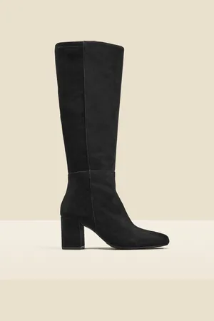 Sosandar Stretch Suede Low Block Heel Knee High Boots
