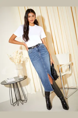 Friends Like These Midinederdel i denim med slids foran46