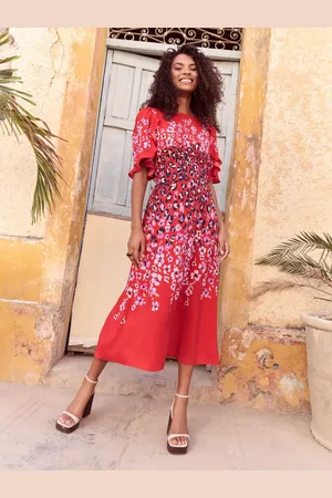 Love & Roses Rund hals Flæsekant Sleeve Midi Kjole46
