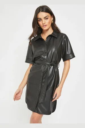 Noisy May Faux Leather Shirt Dress44