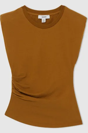 Reiss Sadie Cotton-Jersey Cap-Sleeve Ruched Top11-12 år
