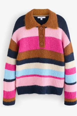 Next Stripe Collared Polo Knitted Jumper with WoolXS