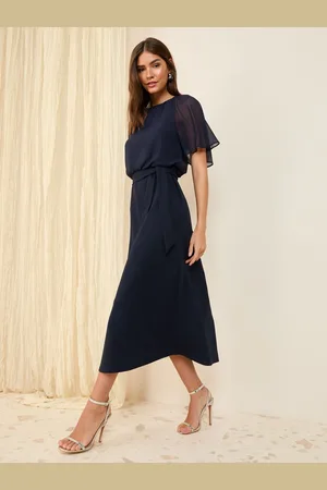 Friends Like These Scuba Chiffon Flutter Sleeve Midi Kjole48