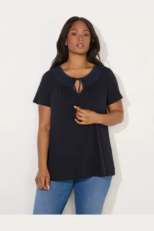 Live Unlimited London Curve Embroidered Shirred 100% Cotton Neck Top54