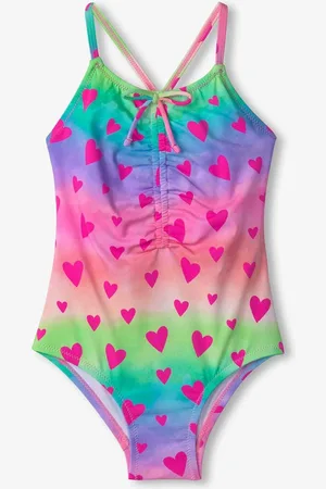 Hatley Pink Kaleidoscope Hearts Ruched Front Swimsuit98104cm
