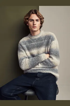 Next Relaxed Fit Bouclé Texture Stripe Crew Jumper with WoolM