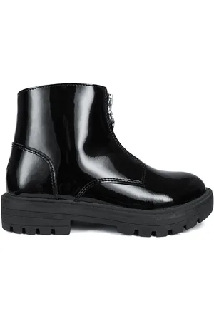 Toezone Lydia Girls Patent Leather Zip Black Boots