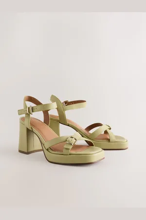 Next Forever Comfort Læder Square Toe Strappy Buckle Detail Platform Block hæleeu38