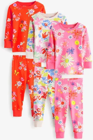 Next 100% Cotton Floral Snuggle Pyjamas 3 Pack (9mths-10yrs)7480cm