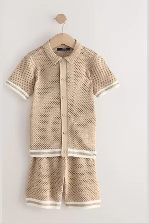 Next Textured Knitted Button Through Polo Shirt and Shorts Set (3-16yrs)158164cm