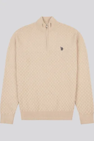 U.S. Polo Assn. U. S. Polo Assn. Mens Checkerboard Funnel Neck 1/4 Zip Knit JumperStor