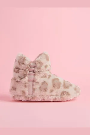 Lipsy London Leopard Tryk Cozy Faux Fur Ruched støvletter Nattøj Hjemmesko