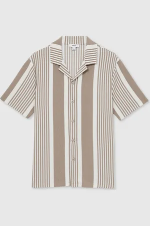 Reiss Alcazar Stripe Ribbed Cuban Collar ShirtM