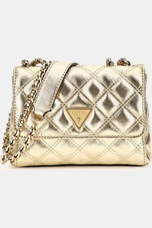 Guess Metallic Giully Quilted Convertible Flap Cross-Body BagEn