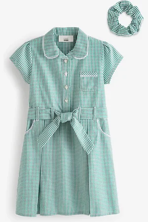 Next 100% Cotton Rich Med bælte School Kjole With Scrunchie (3-14år)7 år (122cm)