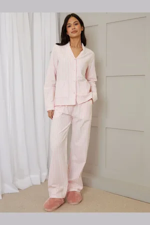 Threadbare 100% Cotton Striped Long Button Through Pyjamas Set40