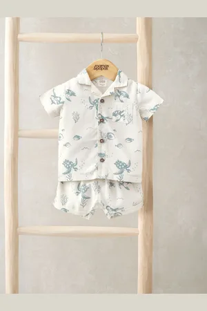 Mamas & Papas White Turtle Under The Sea Print Shirt & Shorts Set6874cm