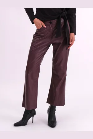 Religion Nebula Faux Leather Boot Cut Trousers In Matt Finish38