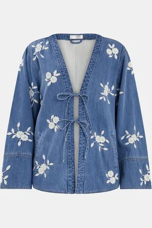 Accessorize Floral Embroidered Chambray Tie 100% Cotton Jacketsmall