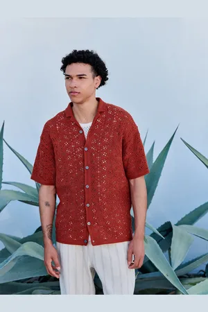 Next Relaxed Fit Cotton Rich Short Sleeve Crochet Knit Shirt with Cuban Collarlarge
