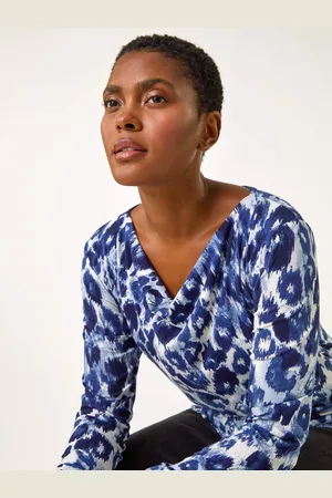 Roman Animal Print Cowl Neck Tunic Top48