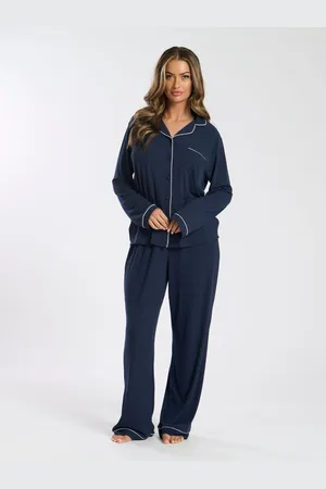 Loungeable Blød jersey Ribbed Knapper Long PyjamasXL