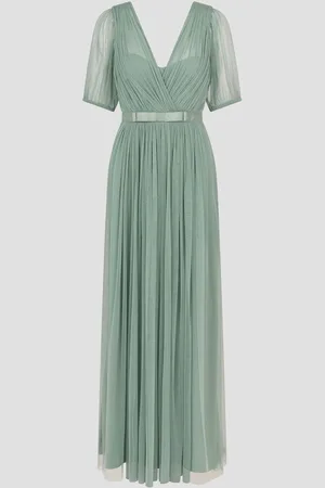 Monsoon Ellie Sheer Sleeve Plunge Tulle Maxi Dress38