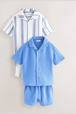Next 100% Bomuld Kortærmet Revere Collar Textured Skjorter & Shorts Set (3mdr.-7år)5 - 6 år (110 - 116cm)