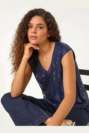Roman Sequin V-Neck Tunic Stretch Top40