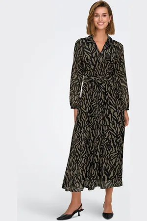 ONLY Long Sleeve Animal Print Belted Midaxi Shirt Dress44