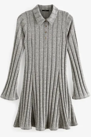 Next Collared Long Sleeve Ribbed Mini Dress42 Høj