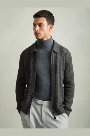 Reiss Winnie Zip Through Cabled Jumper with Cotton and WoolXL