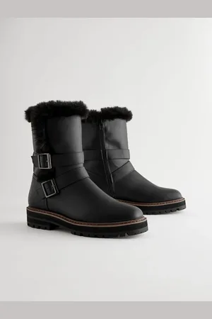 Next Forever Comfort Faux Fur Double Buckle Ankle Boots