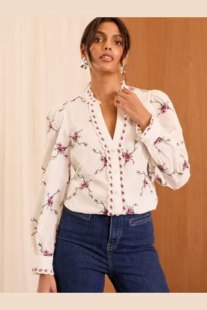 Love & Roses Broderet Halshals Langærmet Bluse38