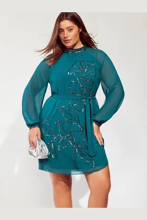 Lipsy London Long Sleeve Hand Embellished Artwork Mini Shift Dress50