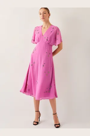 Monsoon Candice Udsmykket Flutter Sleeve Midi Kjole48