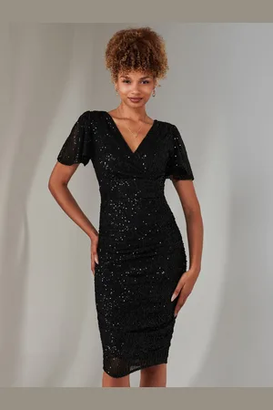 Jolie Moi Flare Sleeve Ruched Pailletter Kjole40