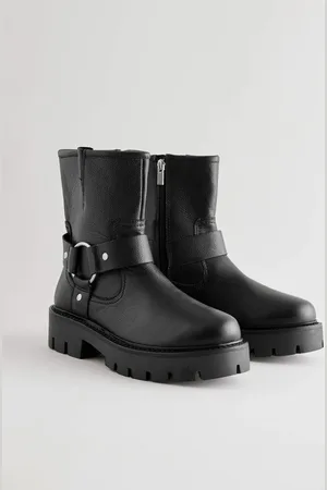 Next Forever Comfort Buckle Strap Leather Ankle Biker Boots
