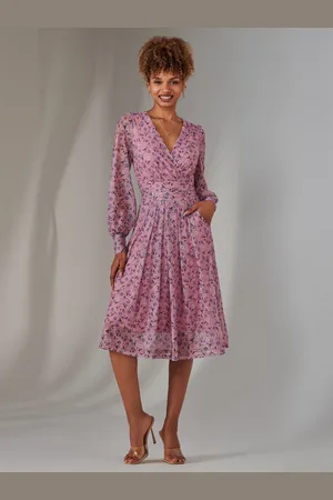 Jolie Moi Long Sleeve Lace Print Midi Dress42