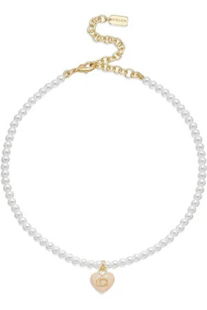 Coach Gold Tone Signature Heart Pearl Choker NecklaceEn
