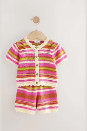 Next Hæklet Stribet Co-ord 100% Bomuld Top & Shorts Sæt (3mdr.-7år)7480cm