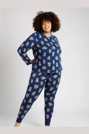 Chelsea Peers Curve Navy Cockapoo Print Crewneck Long Pyjamas Set56