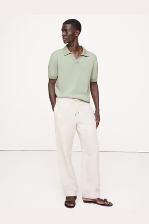 Banana Republic Bomuld-Hør Johnny-Collar Polo Trøjelarge