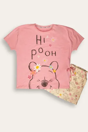 Brand Threads Pink and White Winnie The Pooh Short 100% Cotton Pyjama Setxlarge