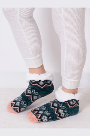 Totes Ladies Crop Chenille Knitted Winter Slipper SocksEn