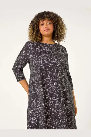 Roman Curve Spot Print Stretch Swing Dress50