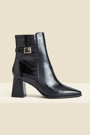 Sosandar Block Heel Ankle Boots With Buckle Trim