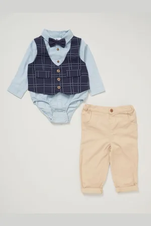 Little Gent Blue Mock 100% Cotton Waistcoat Bow Tie Outfit Set24 måneder (92cm)