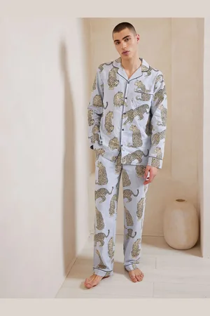 Chelsea Peers Seersucker Bomuld Leopard Stribet Tryk Langt Pyjamassæt2X-Large